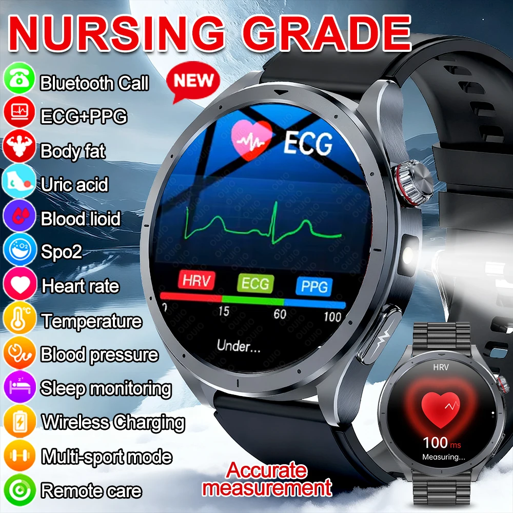 NEW 2025 AL-GPT Health Watch ECG+PPG Uric Acid Blood Pressure Body Analysis HD Call LED Flashlight Smart Watch Women Men’s