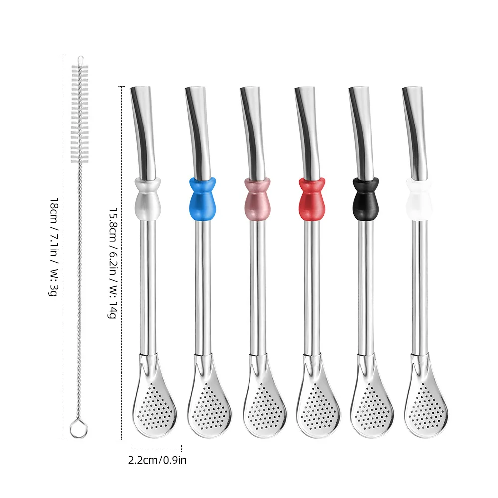 Hot Sale Reusable Straw Spoon Stainless Steel 304 Tea Filter Yerba Mate Strainer Coffee Spoons Milk Drinking Kitchen Tools