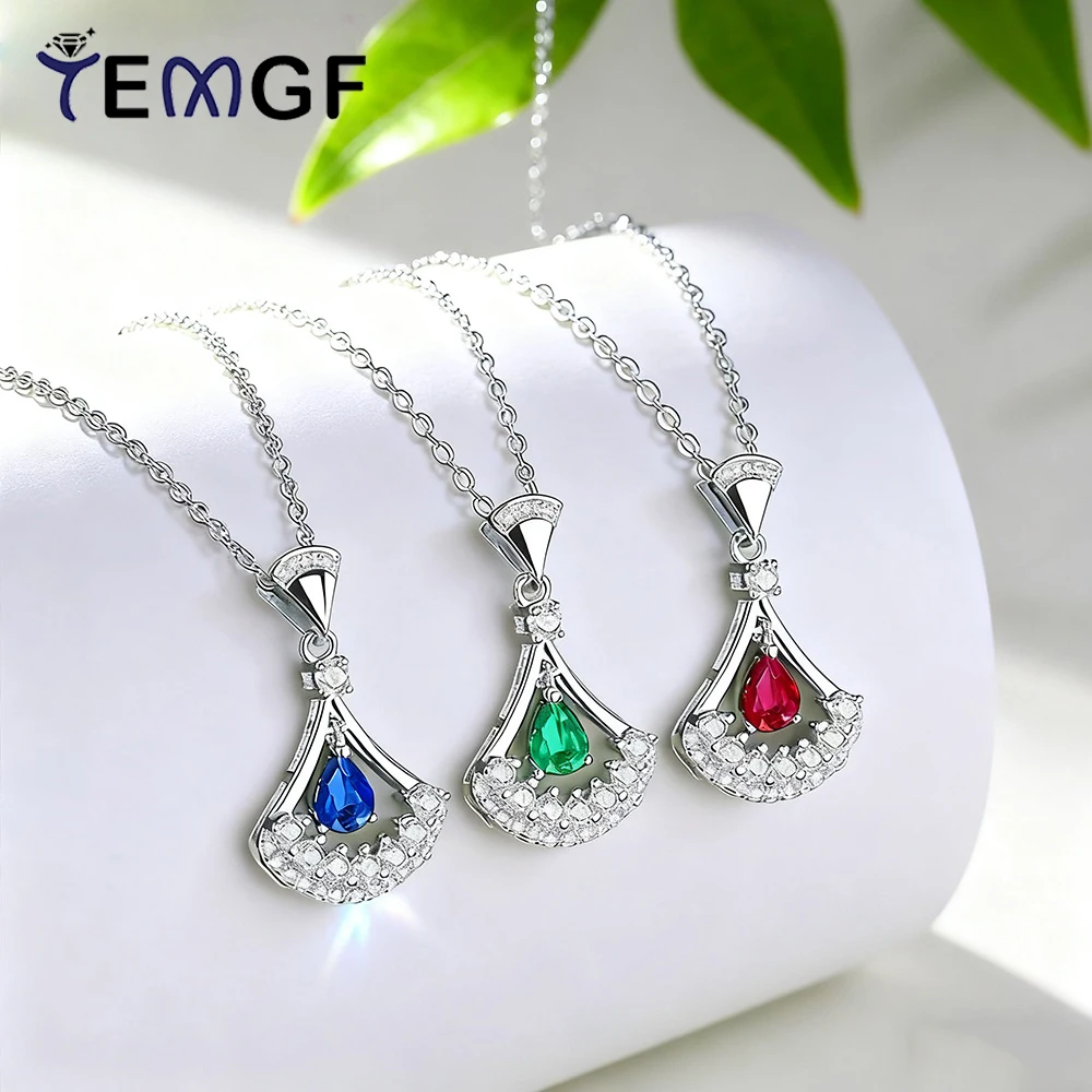 

TEMGF 4*5mm Pear Cut Zircon Pendant Necklace for Women 925 Sterling Silver Chain Fine Dress Design Girl's Birthday Jewelry Gifts