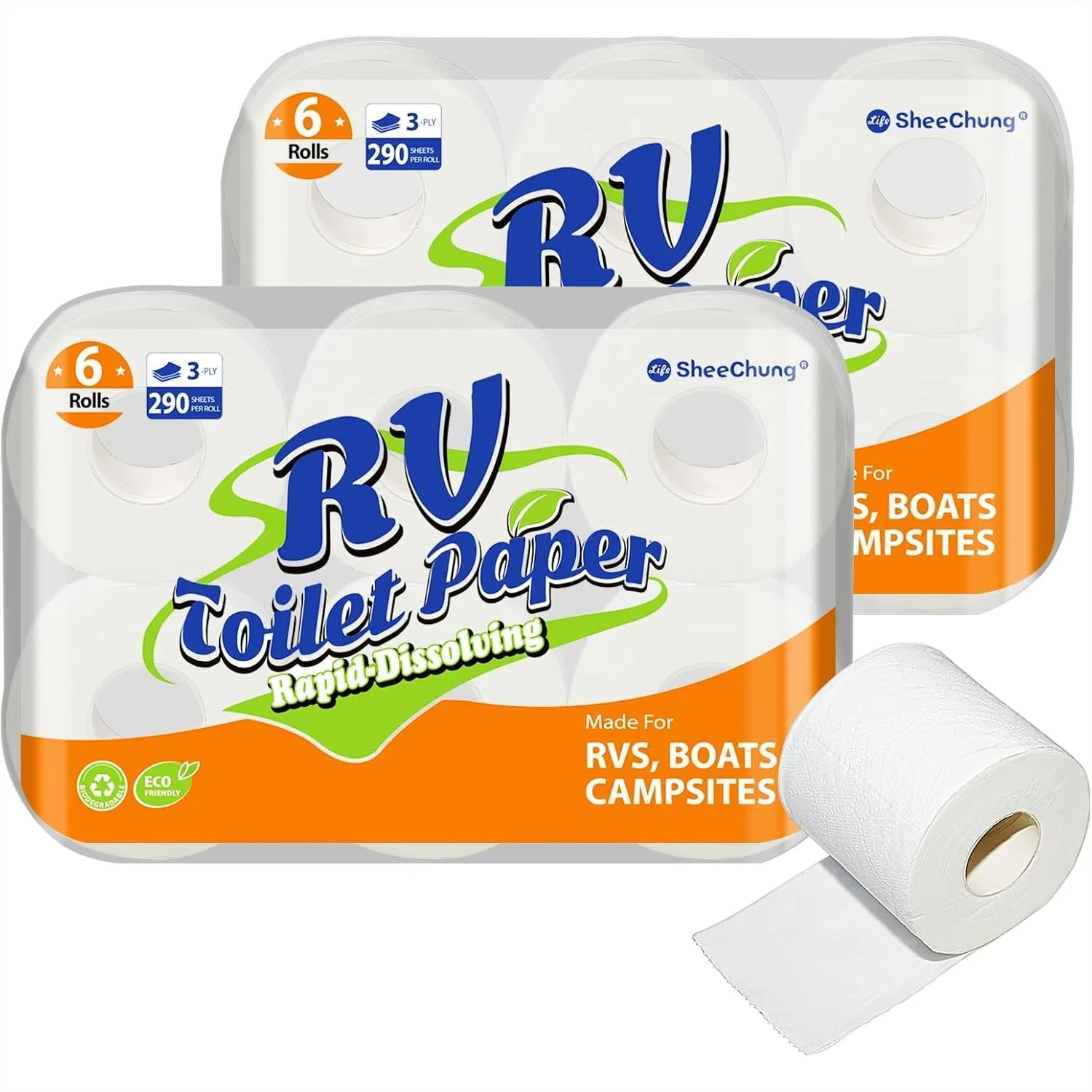 

RV Toilet Paper 12 Rolls Rapid Dissolve Septic Safe for Travel Campers Boats Marine 3 Ply 290 Sheets
