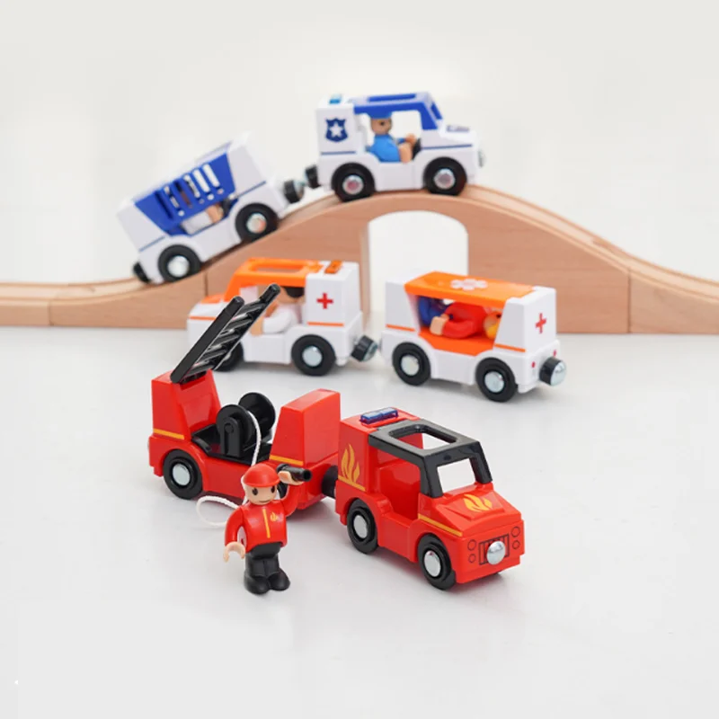 Motor de bomberos de tren magnético multifuncional, 25 uds., compatible con pista Thomas de madera