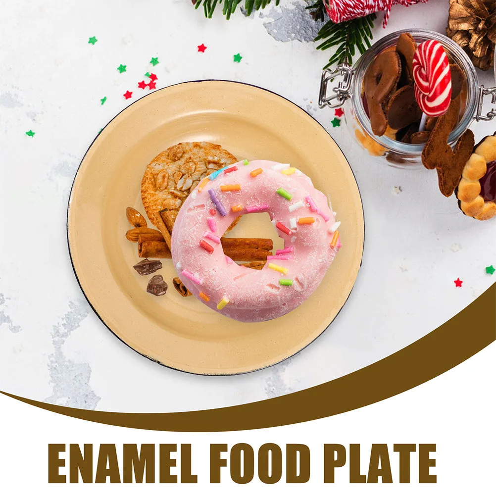 

4Pcs Enamel Plates Vintage Decorative Snack Serving Dishes Food Plates for Kitchen Home Restaurant Reusable Retro Style