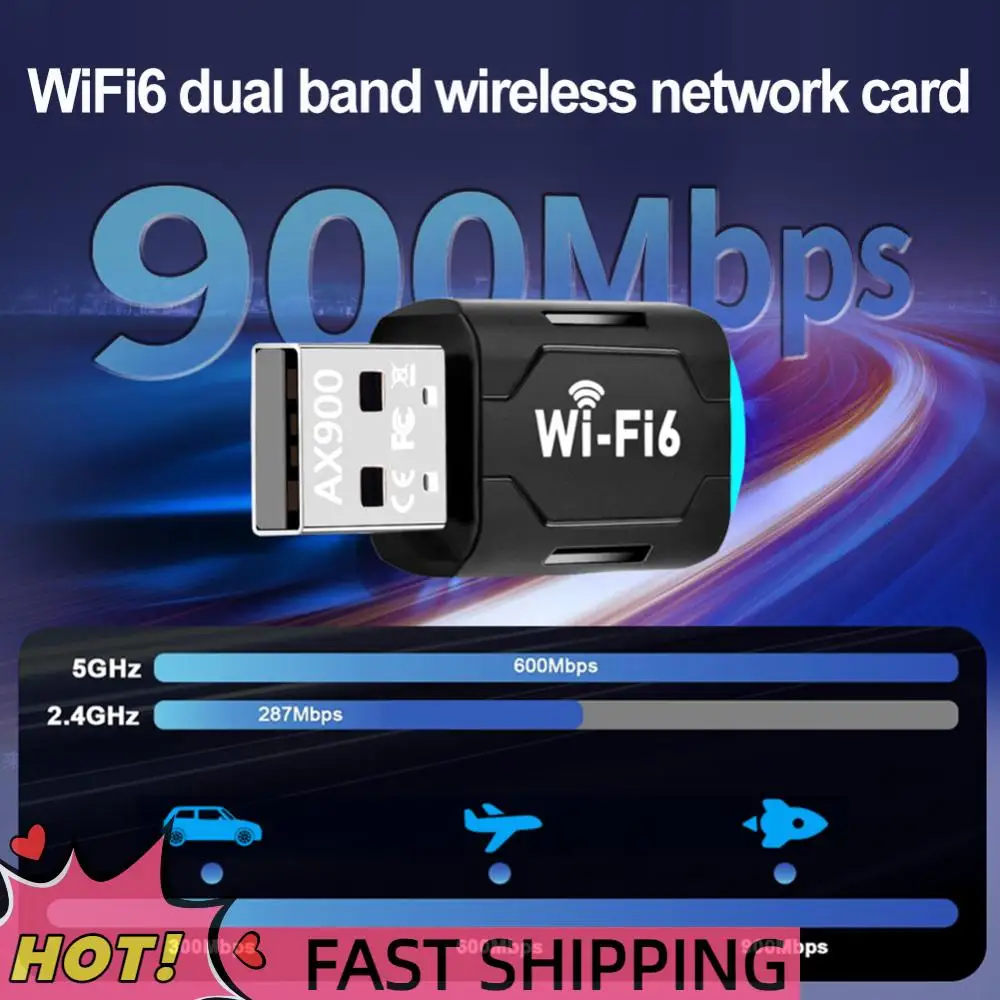

WiFi6 Smart Network Card Dual-Band Driver-Free Wireless Network Card 900Mbps USB Network Card 2.4G&5GHz for PC Computer