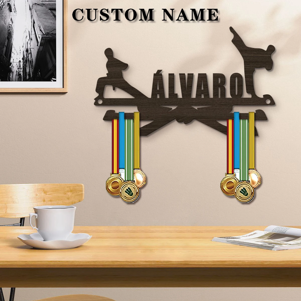 1pc Custom Wooden Taekwondo Medal Hanger, Personalized Medal Display Rack for Athletes,Ideal Gift for Family Friends - view 2