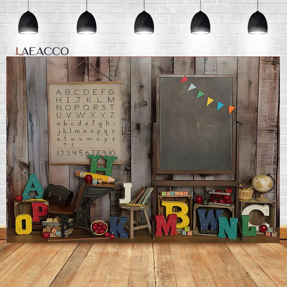 Laeacco Kindergarten Classroom Backdrop Vintage Wood House Back to School Theme Online Teaching Portrait Photography Background