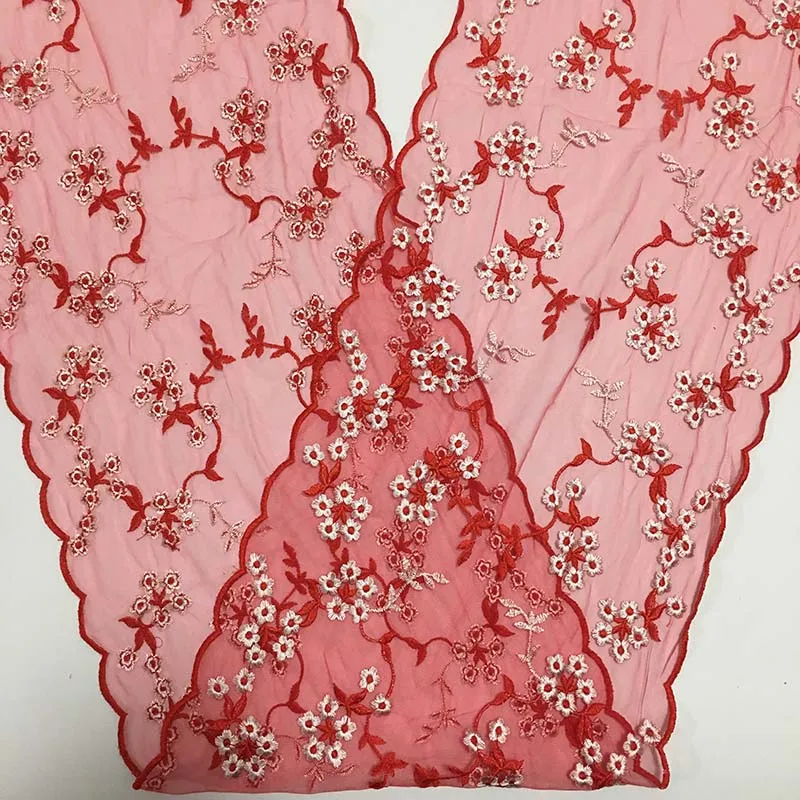 

20Yds/lot Bilateral Embroidered Lace Trim Net Embroidery Lace Fabric Mesh Tulle DIY Red Lace Sewing Fabric Bra Craft