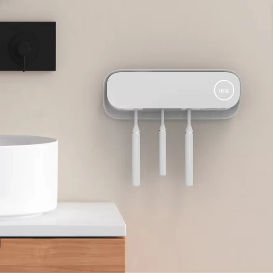 最新の壁掛け式歯ブラシホルダー、時間表示付きuv歯ブラシ除菌器、本物の乾燥機能付きナイトライト