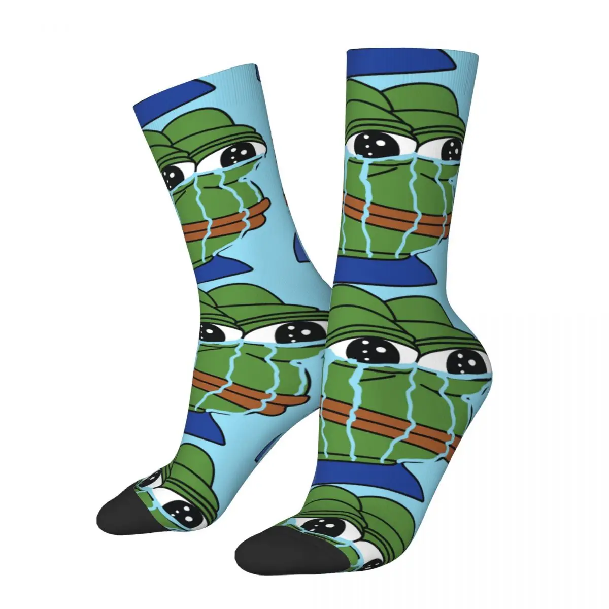 Funny Happy Men's Compression Socks Feels StrongMan Retro Harajuku Pe Pe the Frog Meme Hip Hop Novelty Casual Crew Crazy Sock