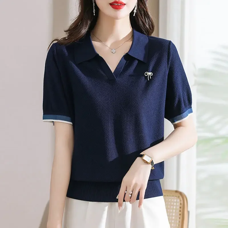 Female Tee Baggy Plain Knitted Cute T-shirts Kawaii Women\'s Polo Pulovers Offer Comfortable Summer 2024 with Collar New On