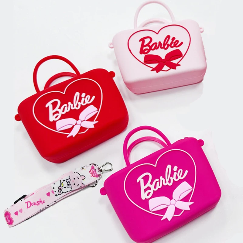 Czerwone różowe kwadratowe torby Barbie torebka na ramię Messenger Crossbody silikonowa torebka akcesoria Anime dla dzieci zabawki dla dziewczynek