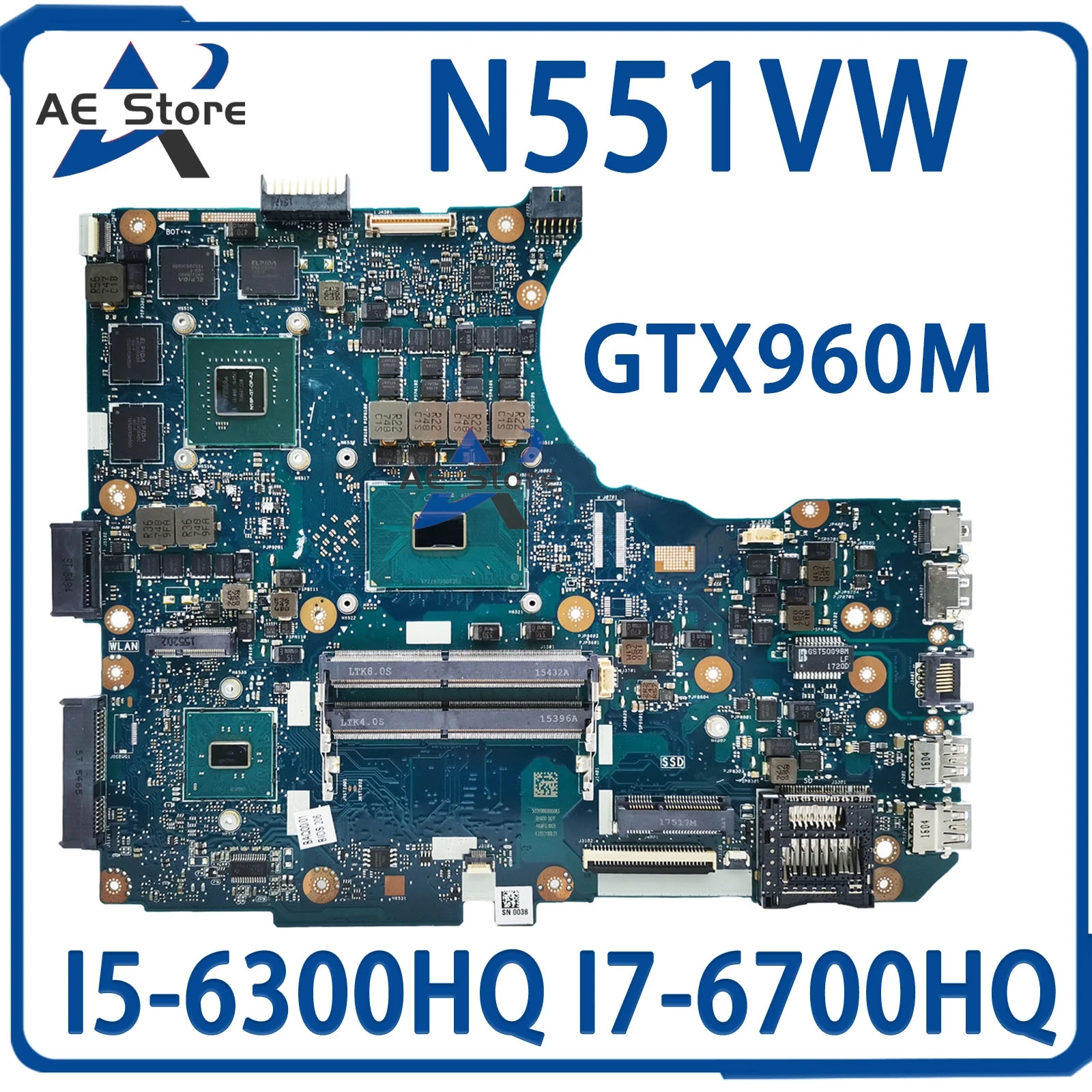 G58V Notebook Mainboard For ASUS N551VW G551V G551VW FX551V FX551VW GL551VW N551V Laptop Motherboard I5-6300HQ I7-6700HQ GTX960M