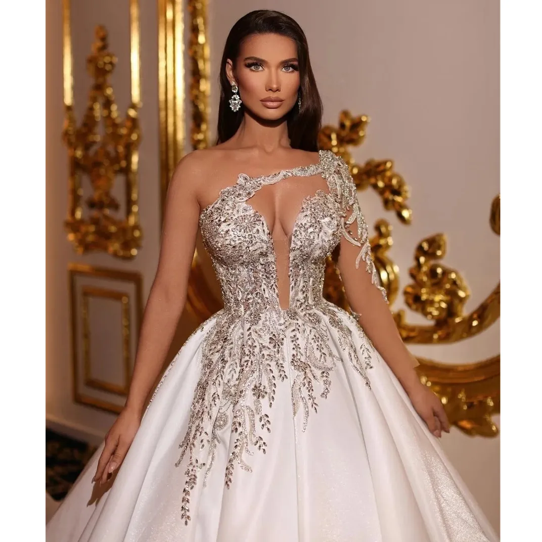 Robes de mariée à appliques exquises, ligne A, boule à col en V profond, tout ce qui est froncé, tulle, Icide, manches longues, robe de soirée formelle sur la plage, robe éducative