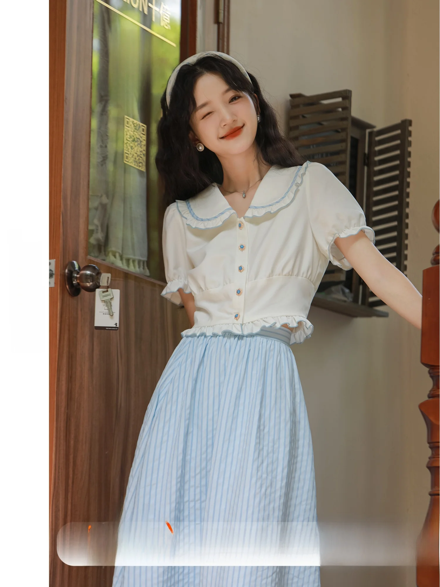 

Sweet Sle ort Bubble Sve White irt Кукольный воротник Женский модный дышащий тонкий материал Удобный крой Летний irt