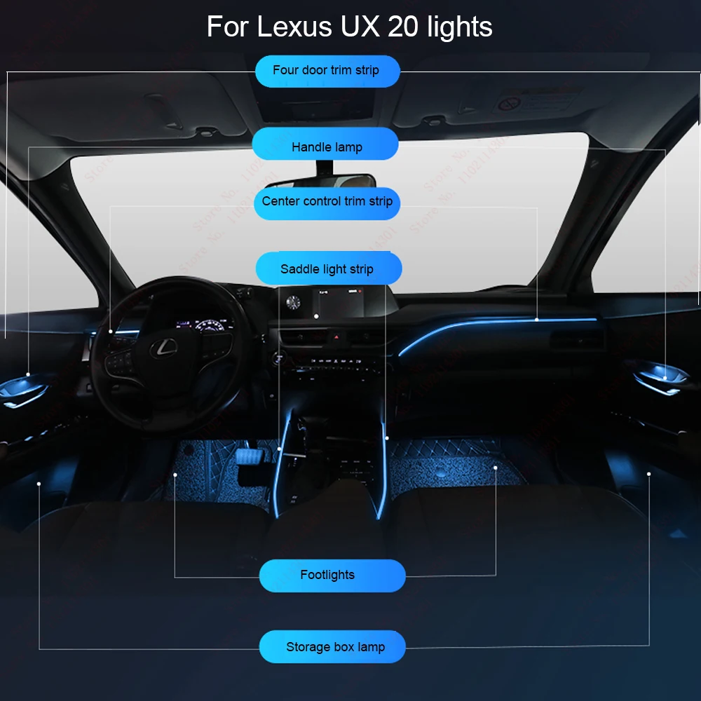 LED Ambient Light Lamp Fit For Lexus UX260h UX200 Advanced Atmosphere Light Interior decoration lights 64 Colors