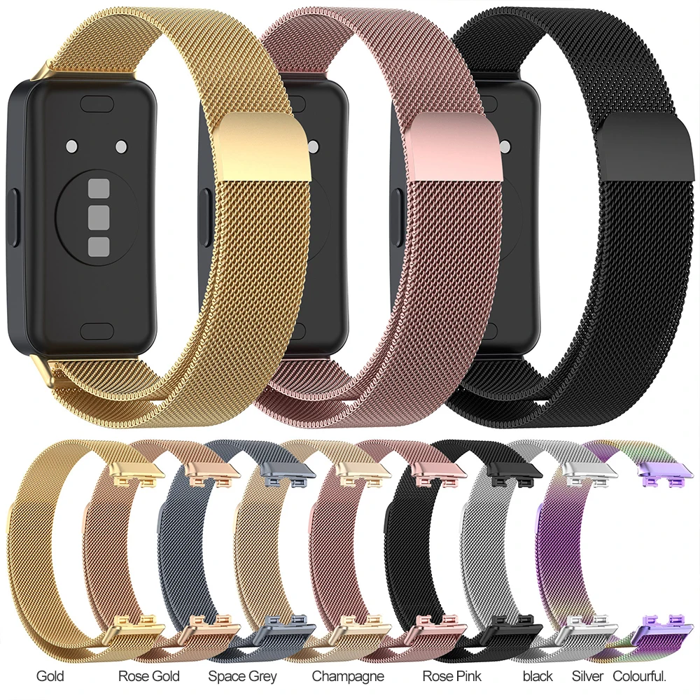 Metallarmband für Huawei Band 8 9, Armband mit TPU-Gehäuse, Displayschutzfolie, weicher Film, Ersatz, Milanaise-Magnetschlaufe