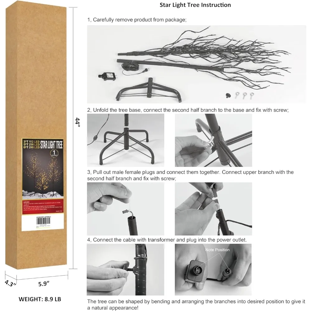 مجموعة مضيئة مكونة من 3 أشجار خفيفة على شكل نجوم لتزيين عيد الميلاد، بما في ذلك 3 أقدام و5 أقدام و6 أقدام، شجرة عيد الميلاد البيضاء الدافئة، Bro