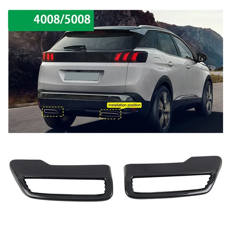 A11F-For  3008 4008 5008 2017-2021 ABS Carbon Fiber Car Tail Muffler Exhaust Pipe Output Cover Car Tail Pipe Accessory