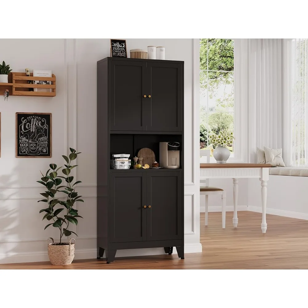 خزانة مخزن، خزانة مطبخ طويلة مع 4 أبواب وأرفف قابلة للتعديل، 69 خزانة تخزين سوداء قائمة بذاتها مع ميكروويف #2