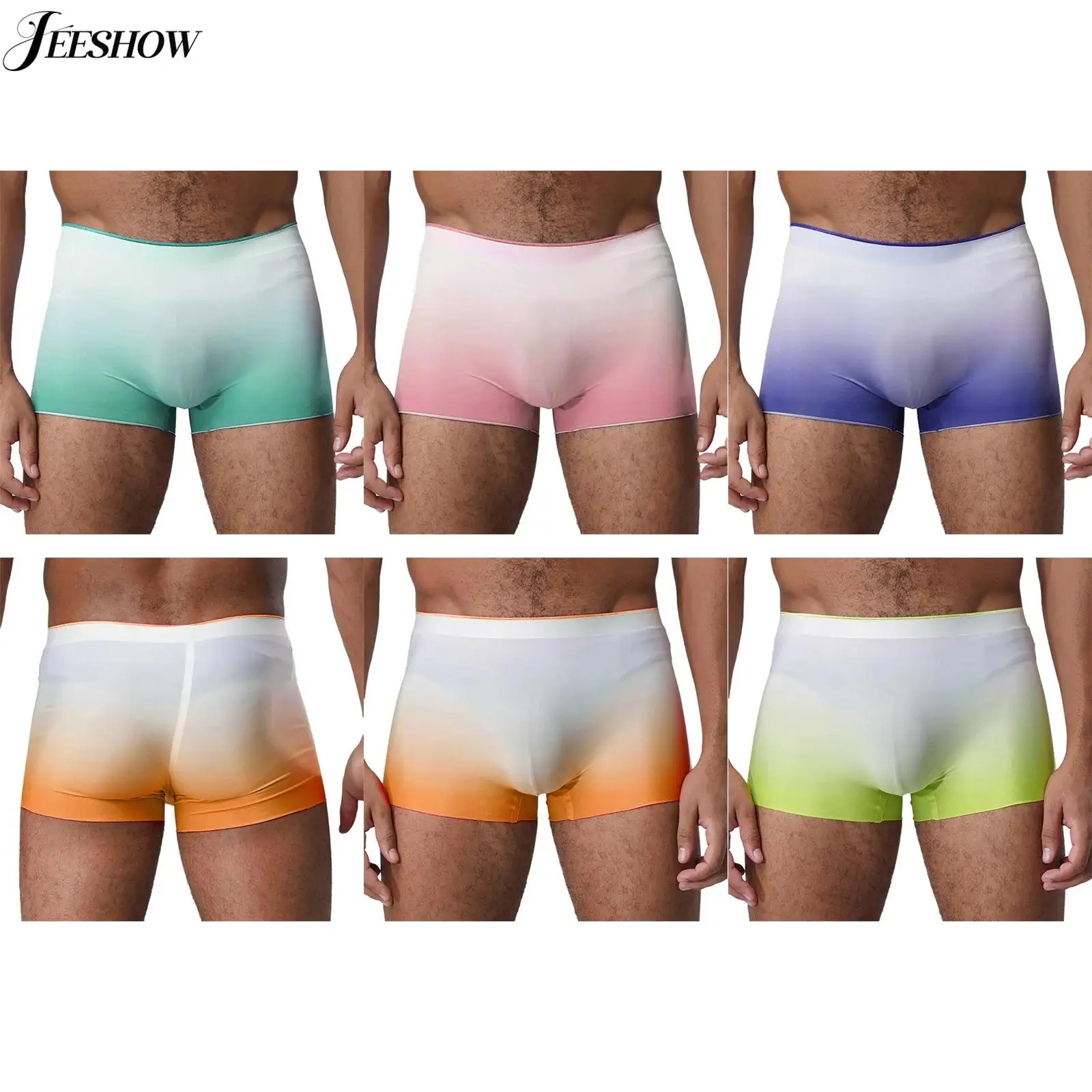 

Мужские шорты-боксеры градиентного цвета, нижнее белье, эластичный пояс, выпуклая сумка, трусы, шелковистые эластичные трусы-боксеры, ночное белье