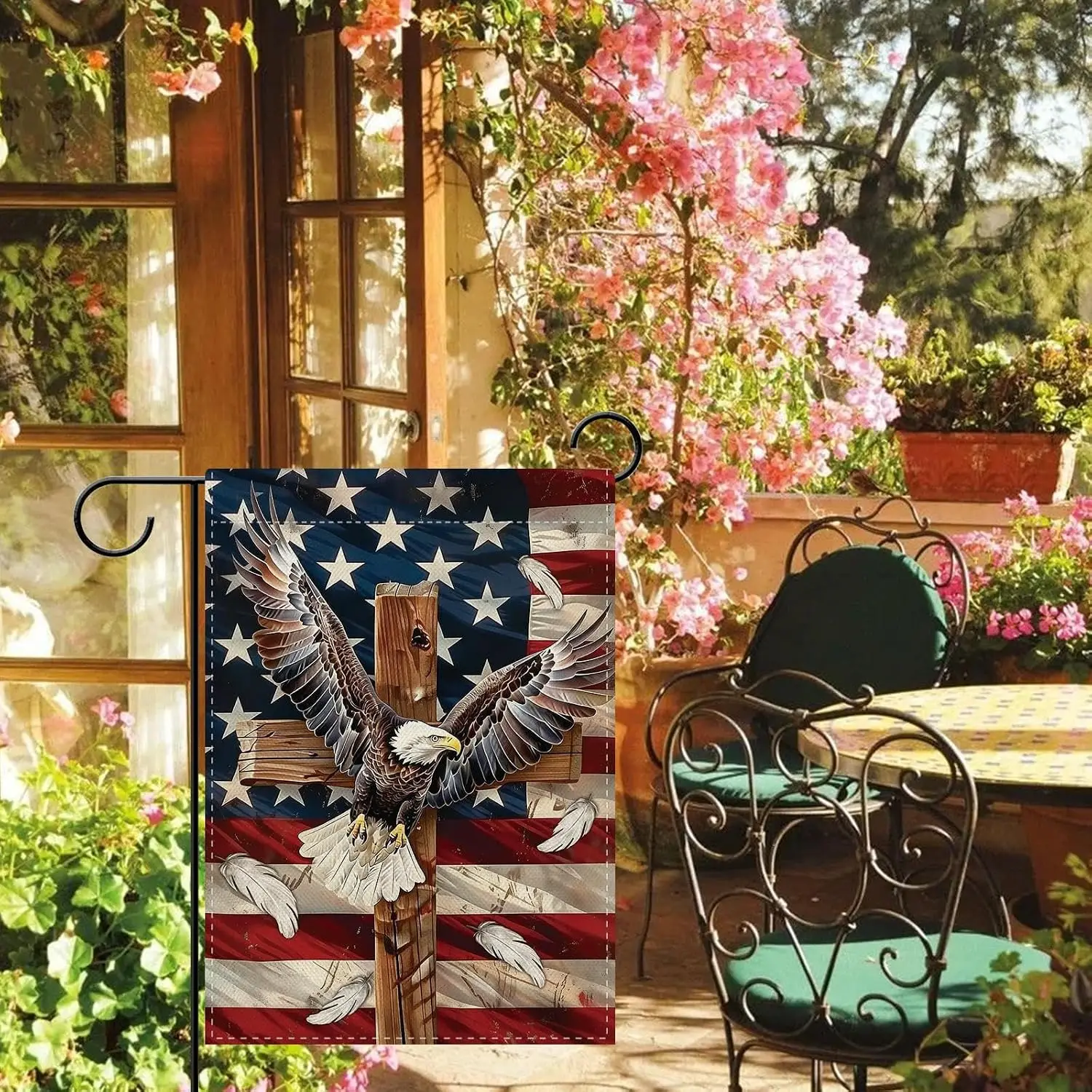 Dyrenson Christian Patriotic Eagle Cross Decorative Garden Flag, 4th of July Religious American Yard Outdoor Home Decoration kkz