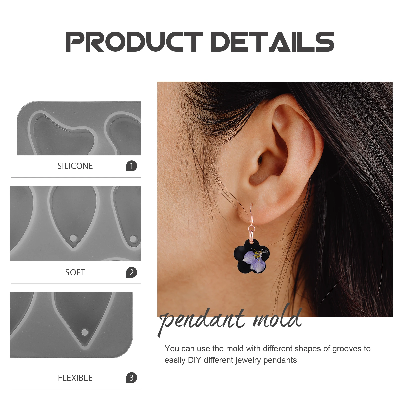 

Силиконовая форма для подвески для ювелирных изделий для изготовления подвесок из эпоксидной смолы своими руками - многоразовая антипригарная, легкосъемная, гладкая отделка