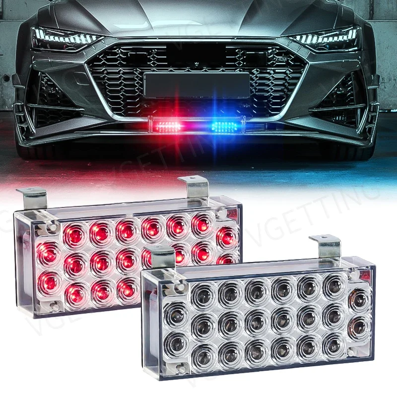 Car Front Grille Mini Flashing Emergency Lamp 2x 22 Led Strobe Warning Light Firemen Ambulance Signal 12V Car Accessories