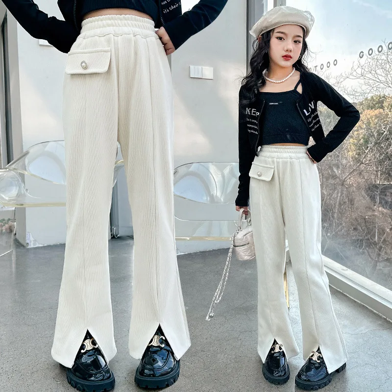 Baby Girl Pants Slit Pants Style Spring and Autumn Children 2024 Slim New Girl Bell Bottoms Micro Fashion Comfort Casual Pants