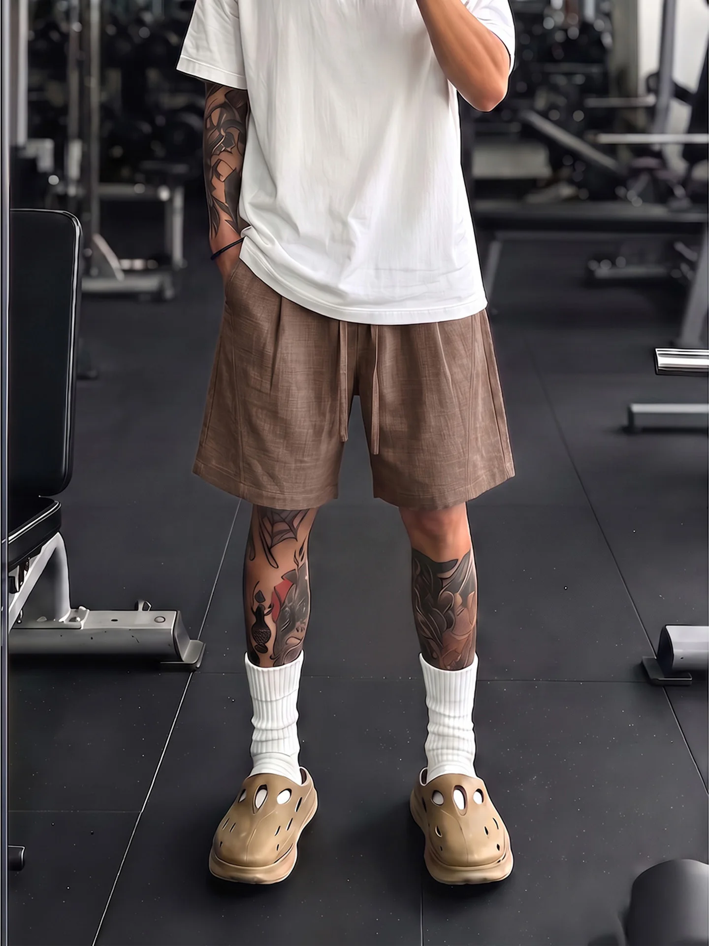 Loose Fit Cotton Linen Short Pants Men's Summer Thin Feeling Straight Leg Four Five Split Pants Comfortable Lazy Style Shorts
