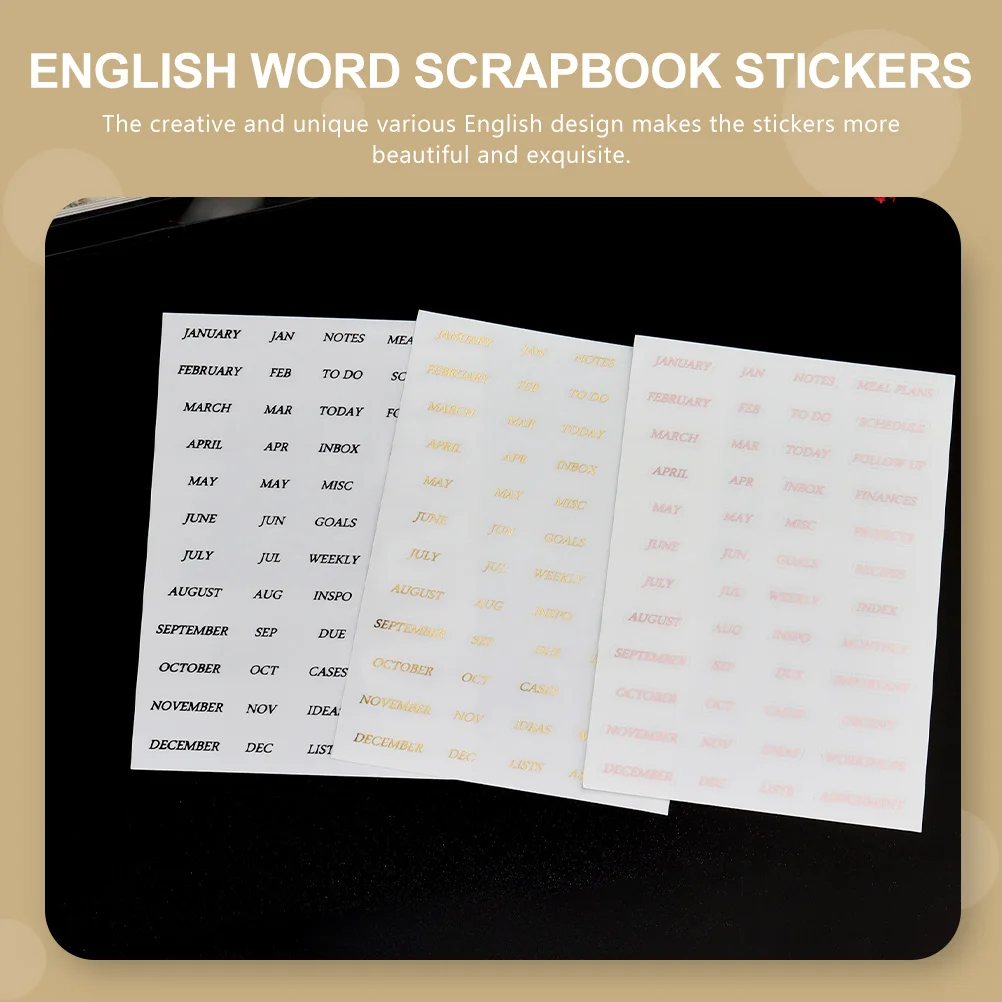 

8 Sheets Hot Stamping Stickers Gold Letter PVC Monthly Plan Scrapbook Decor Kids Safe English Word DIY Decals Premium Adhesive