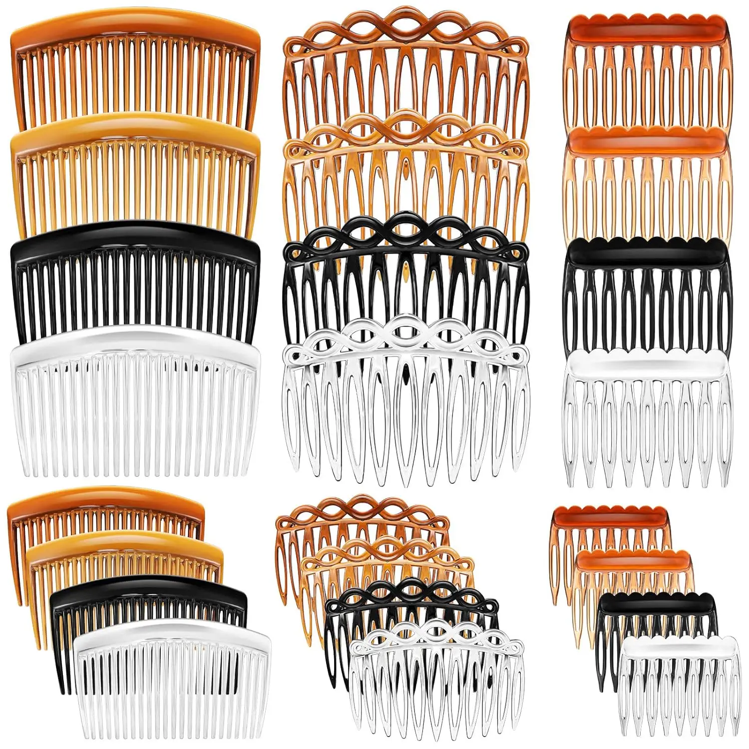 24-Piece French Hair Side Combs Set in 4 Colors, Plastic Twist Comb Clip for Girls and Women