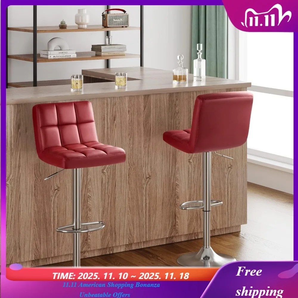 Bar Stools Modern Pu Leather Swivel Adjustable Hydraulic Bar Stool Square Counter Height Stool Set of 2
