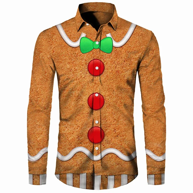 2023 regalo di natale stampa cartone animato nuova camicia a maniche lunghe Party Top capodanno camicia natalizia con risvolto camicia abbottonata XS-6XL