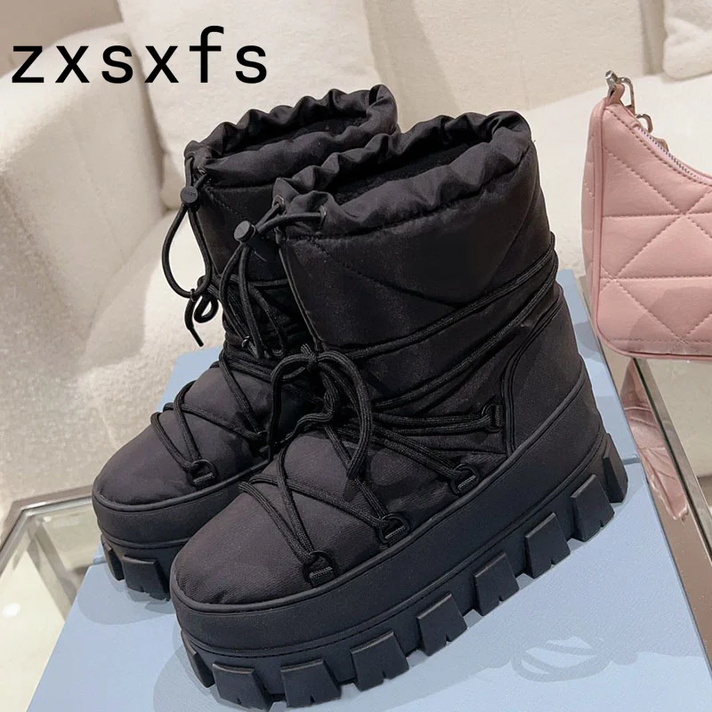 Winter Platform Flat Ankle Boots For Women Lace Up Warm Down Casual Shoes Woman Snow Boots Thick Sole Round Toe Brand Short Boot