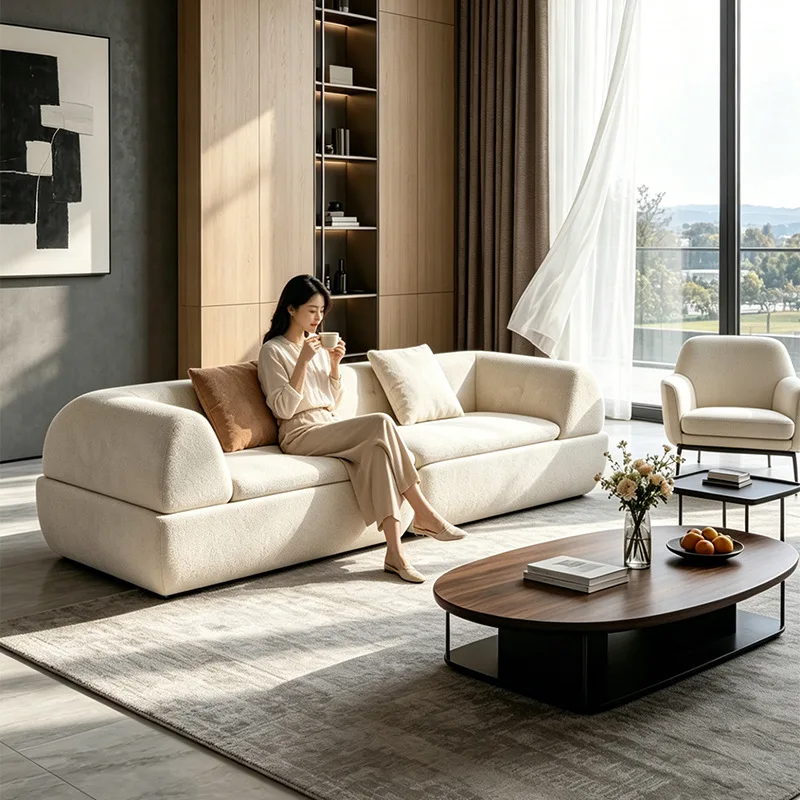 Modular frameless fabric sofa chenille straight row compression sofa