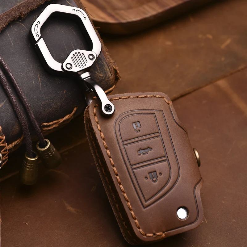 Genuine Leather Protector for Toyota Corolla Altis Auris Aygo Yaris Camry RAV4 Verso Key Case Cover Fob