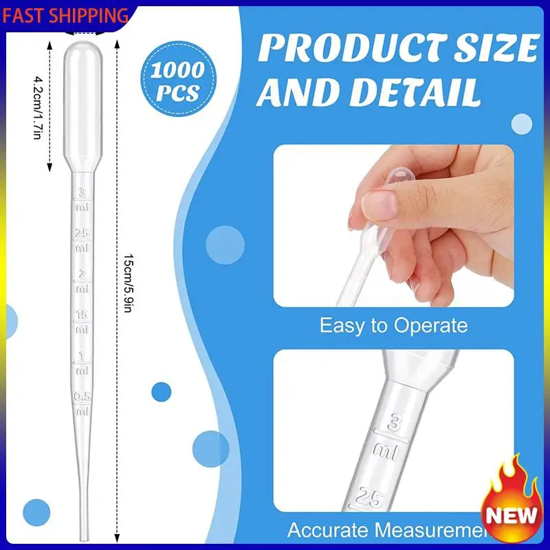 Hot Trend-1000 Pcs 3Ml Plastic Transfer Pipettes Disposable Graduated Pipettes For Scientific Experiment