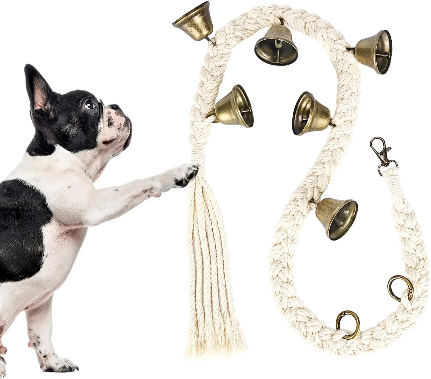 Dog Bell for Door Potty Training, Cotton Handwoven Doorbell with 6 Extra Loud Bells, Adjustable Hanging Bell for Small Medium