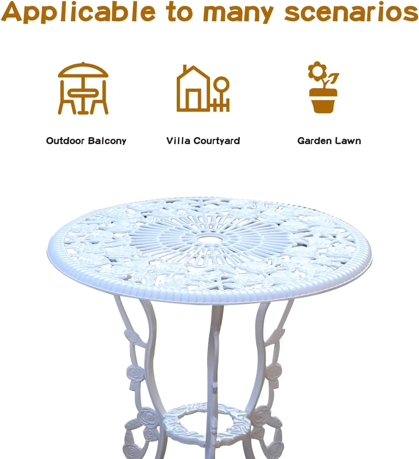 Patio Bistro Set.Rust-Resistant Cast Aluminum Bistro Table Set with Umbrella Hole for Backyard (Rose White)