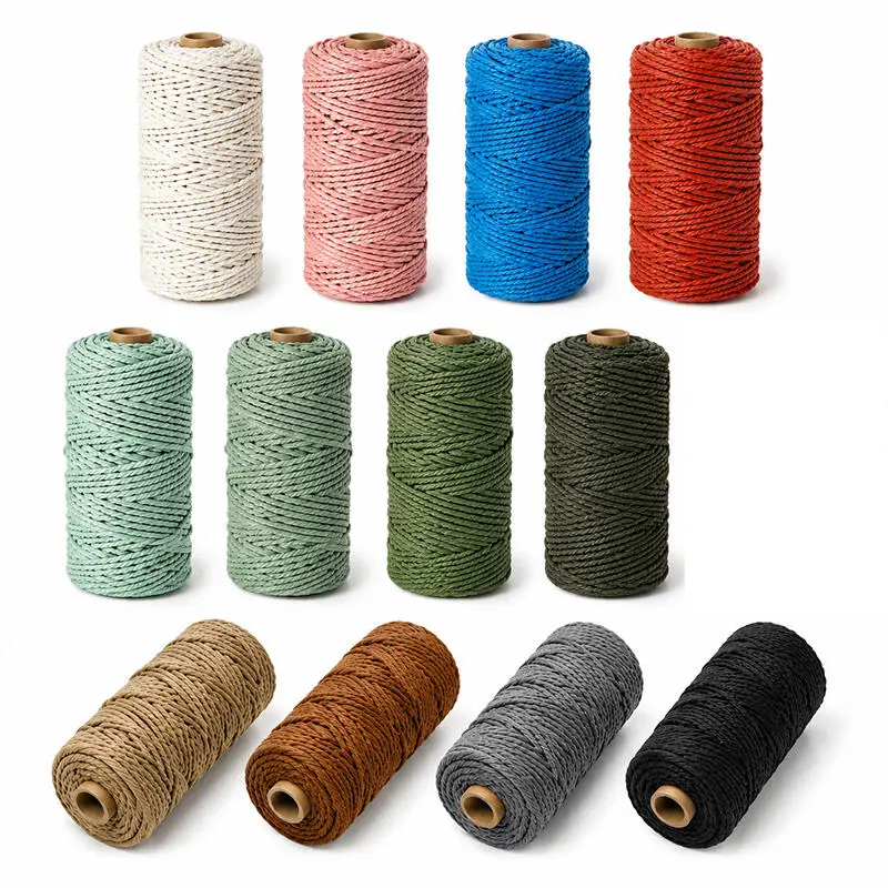 1 Rolle 3 mm dickes, handgewebtes Baumwollseil, farbige Kordel, geeignet für Geschenkverpackungen, Dekoration, DIY-Bastelzubehör. – Detail 2