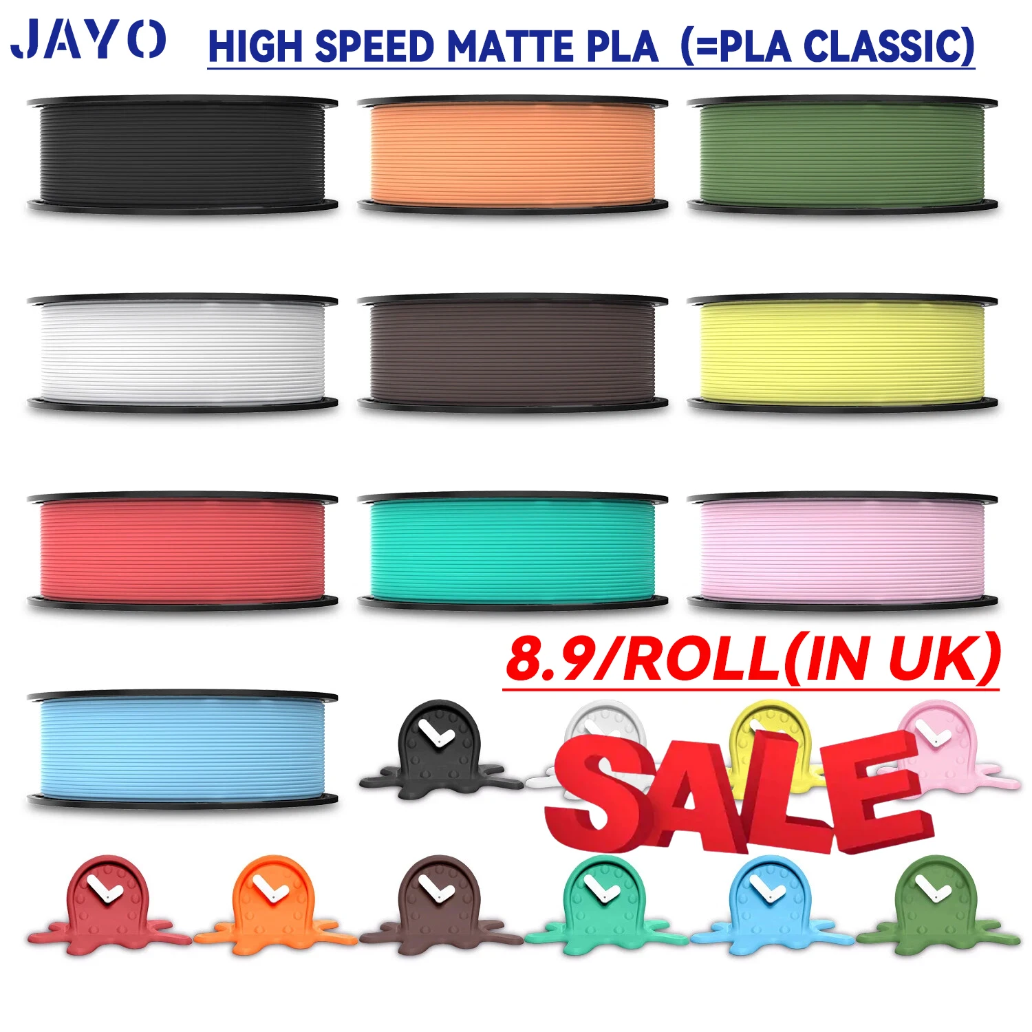 JAYO 3D High Speed Matte PLA（=PLA Classic) Filament 1.75mm 300-600mm/s Print Range High Flow Speedy PLA 3D Printer Filament