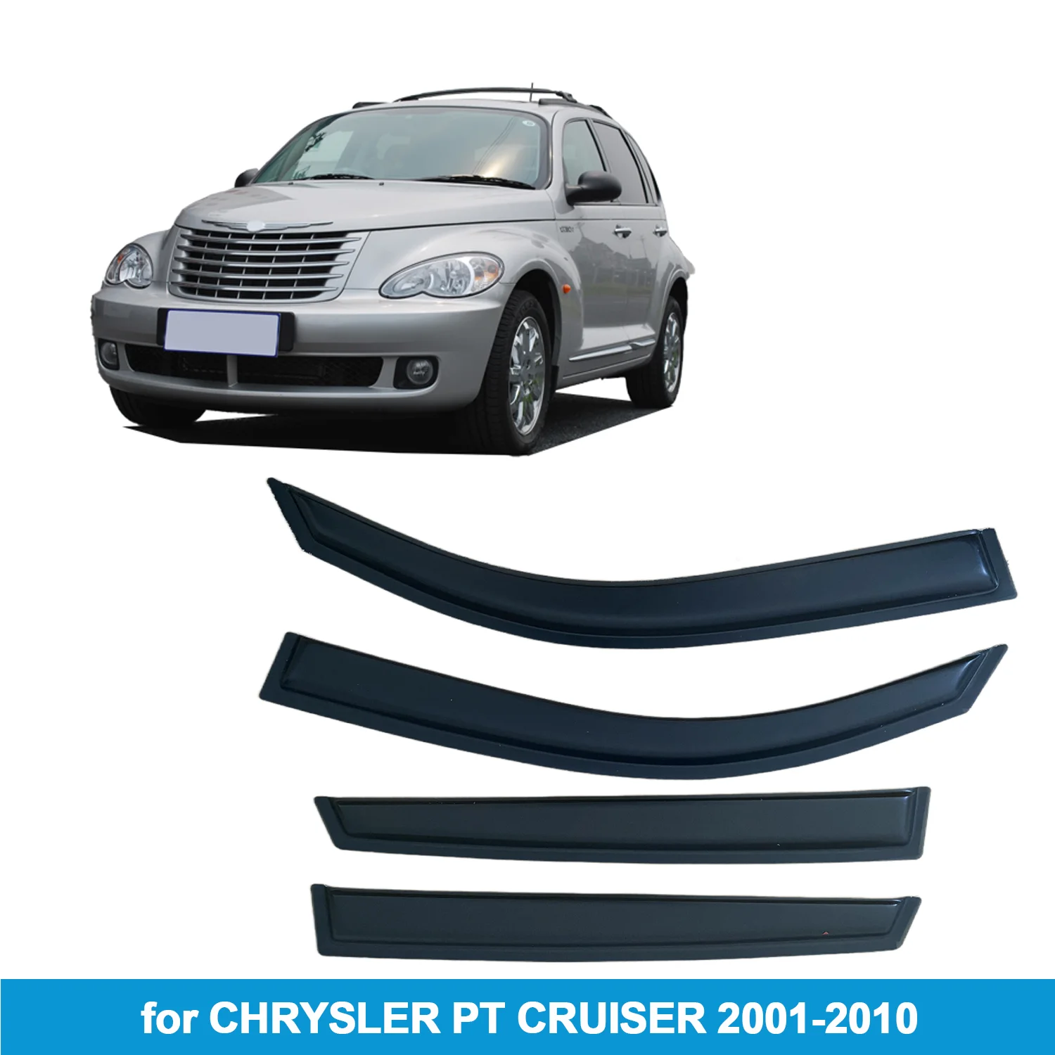 

Window Visor for CHRYSLER PT CRUISER 2001-2010 Rain Guard Side Vent Deflector Weathershield Outside-Mount Tape On