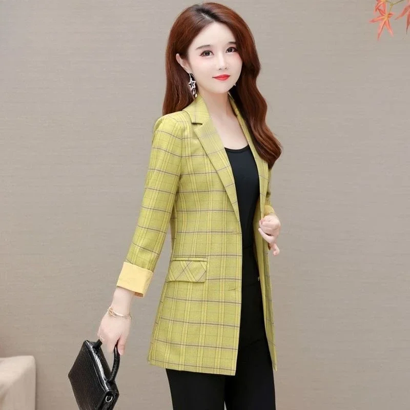 Künstlerischer Vintage-Blazer für Damen im Frühling und Herbst 2025, neuer karierter Blazer, entspannte Passform, mittellang, lässig, Wochenende, Arbeit, Pendeln, Anzugjacke