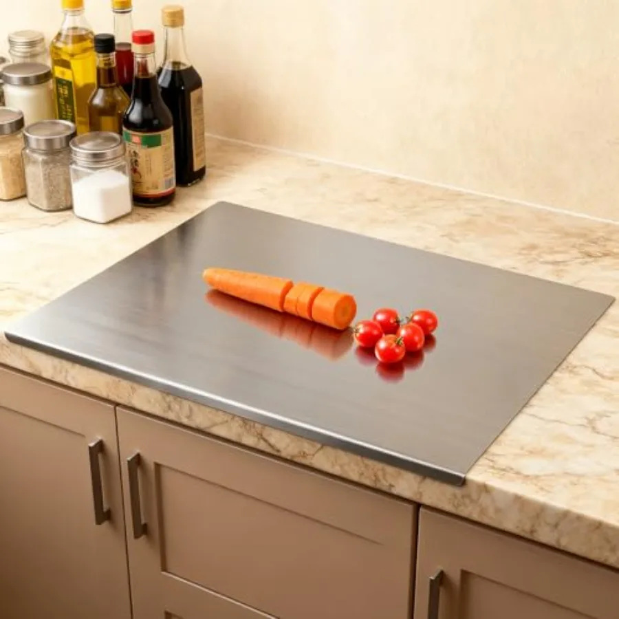 

304 Stainless Steel Cutting Board for Kitchen- Large L-Shaped Bread Board, Double-Sided Chopping Board for Baking, Non Adhesive