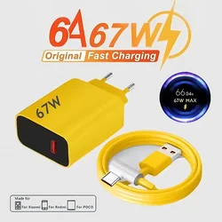 67W Max Fast EU Wall Charger for Xiaomi 11 12 13 14 Ultra Redmi Note 11T 12 13 POCO X3 X4 X5 Pro Mi Turbo Charge 6A Type C Cable