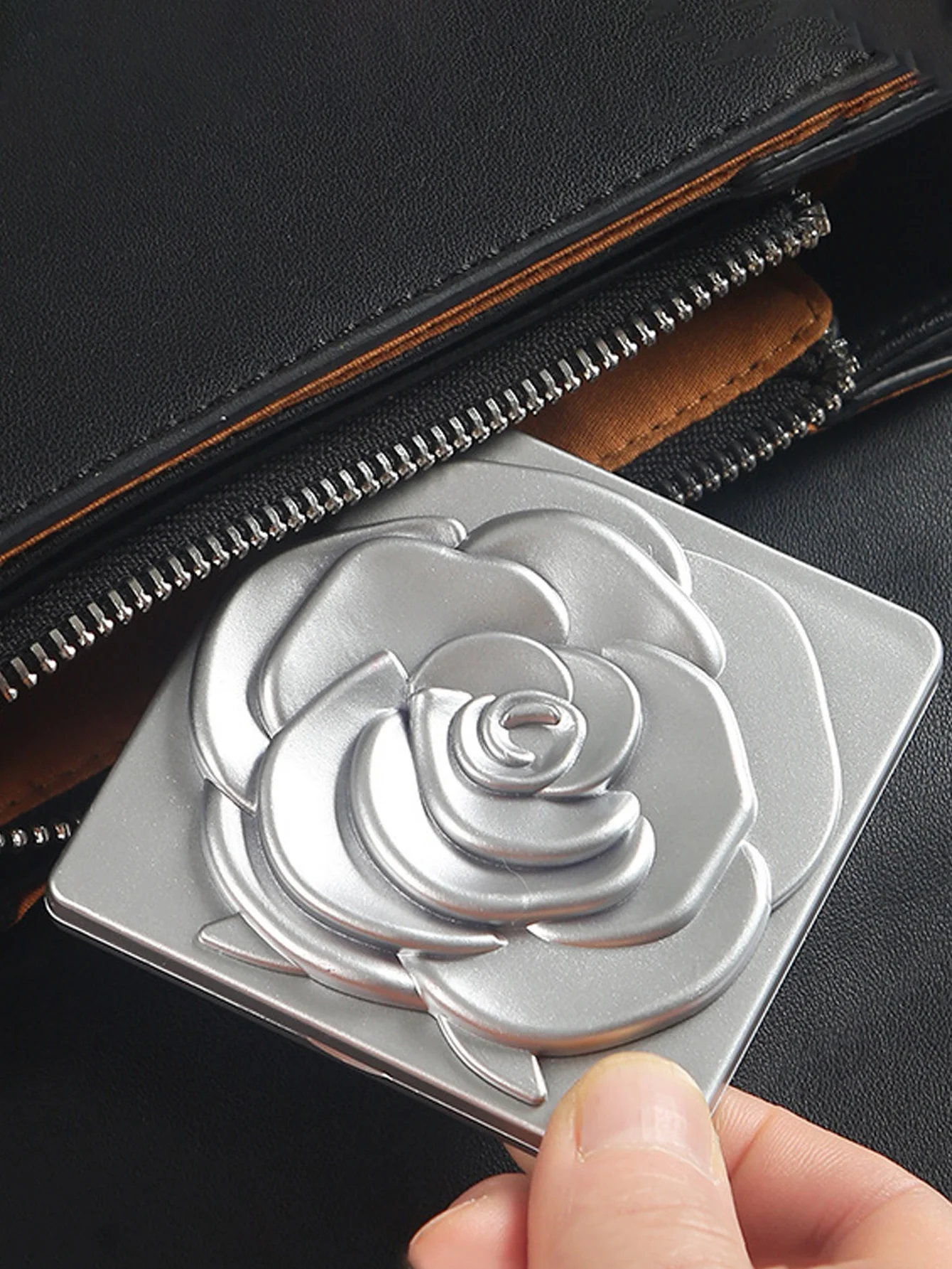 Portable Make-up Mirror Nordic Style Double-Sided Folding Mirror Plane Mirror Double Mirror 2X Magnification High With Rose