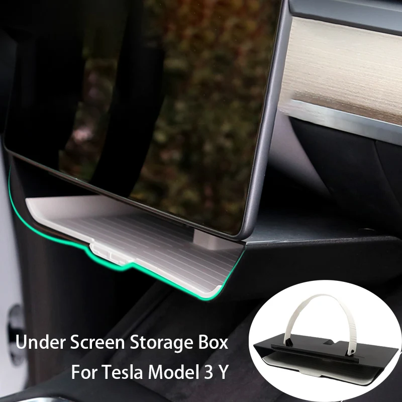 Under Screen Storage Box for Tesla Model 3 Y Organizer Center Console TPE+ ABS Double Layered Interior Accessories for Model y