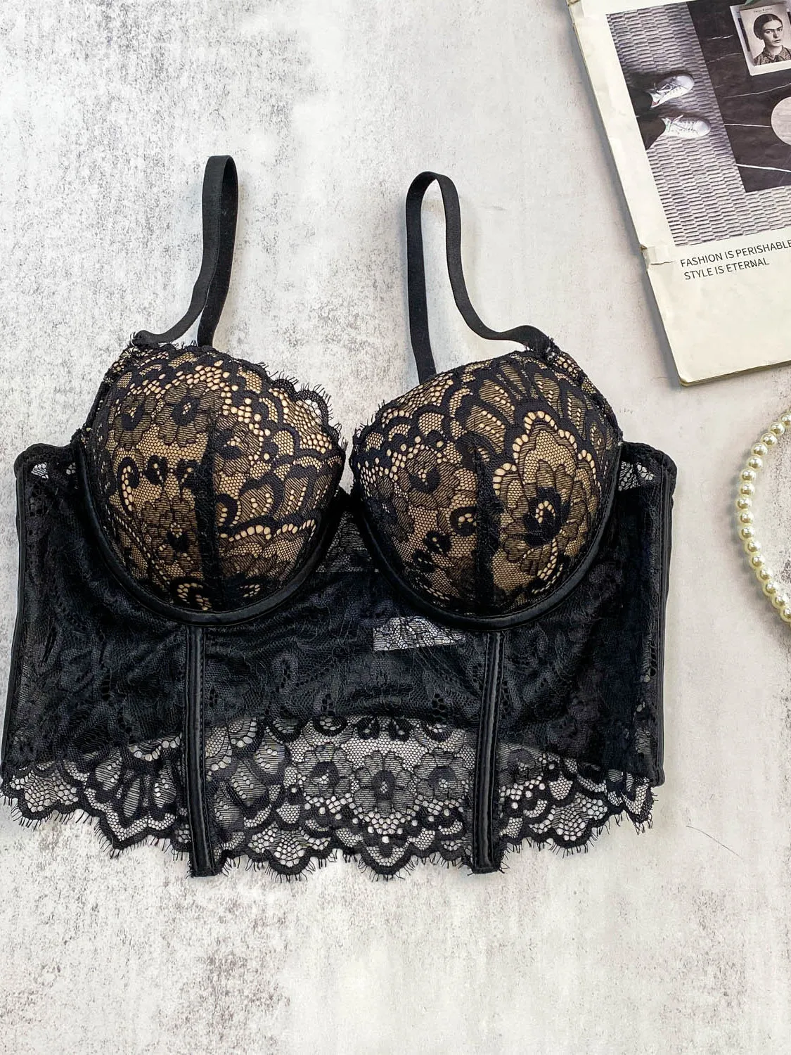 Seksowna, pikantna bluzka z koronkowym wykończeniem, europejski styl, damska kamizelka na jesień i zimę, miękka, z podparciem biustu, z wkładkami modelującymi biust, top.