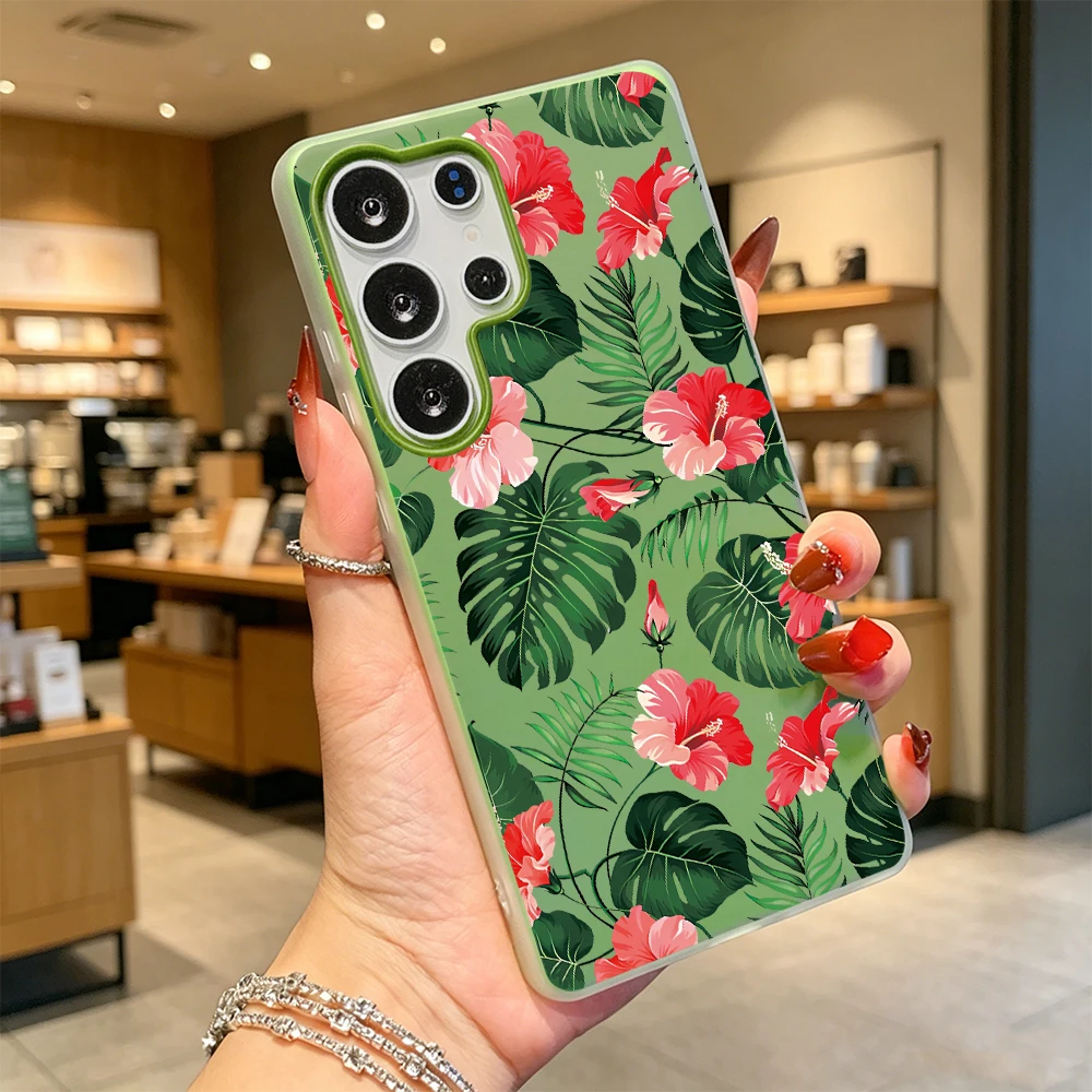 Red Hibiscus Tropical Leaves For Samsung Galaxy A57 A35 A34 A27 A17 A07 A06 A05 A35 Soft Anti-Scratch Protective Back Cover