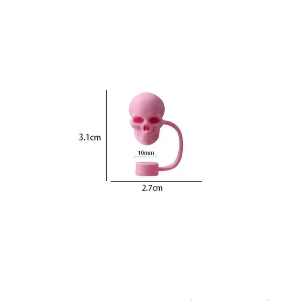 10mm Halloween Skull Straw Cap Water Cup Accessories Silicone Splash Proof Drinking Straw Cover Reusable Dustproof Straw Topper