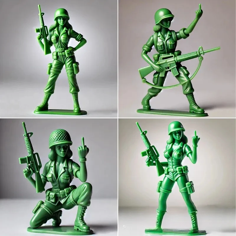 

Funny Green Army Woman - A funny desk ornament featuring a male and female soldier with their middle fingers raised.